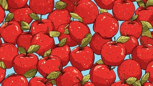 红苹果与绿叶的缤纷图案