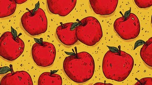 手绘红苹果黄色背景图案