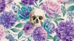 骷髅绽于繁花间的奇幻图景