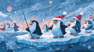 企鹅圣诞冰面欢乐垂钓