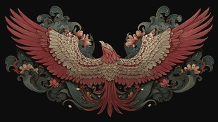 中式双凤花卉华丽图案