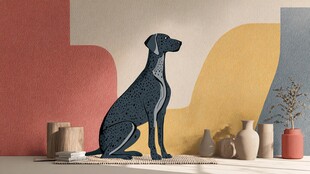 几何风坐立狗与多彩摆件