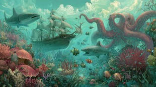 奇幻海底 帆船与海洋生物