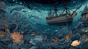 梦幻海底沉船与海洋生物