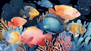 多彩海底鱼群与珊瑚景观