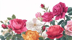 缤纷多彩玫瑰花绽放画面