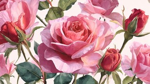浪漫粉色玫瑰花卉插画