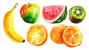 水彩绘缤纷水果组合