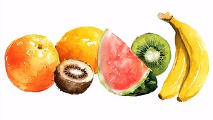 水彩绘多彩新鲜水果组合