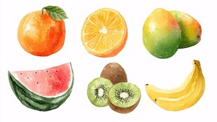 多彩水彩绘 缤纷水果集合