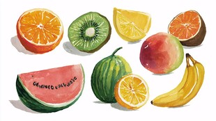 缤纷水彩水果插画