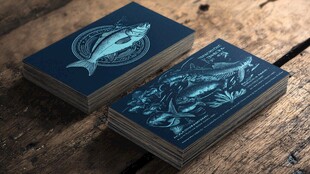 深蓝鱼纹名片设计展示