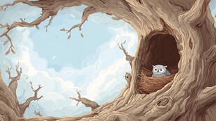 树洞中的小猫头鹰