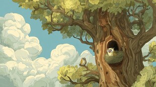 树洞里的猫头鹰一家