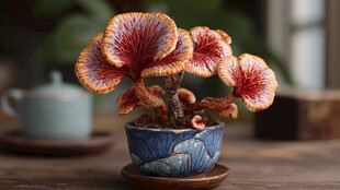 多彩盆栽灵芝 精致艺术摆件