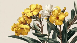 黄白夹竹桃花卉特写