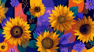 绚丽向日葵花卉插画