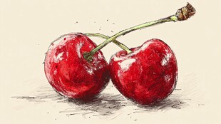 手绘双樱桃 色泽诱人