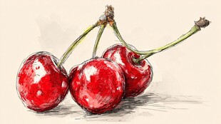 手绘鲜红樱桃