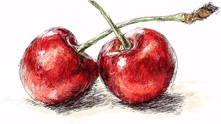 手绘双樱桃图