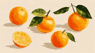 鲜橙插画 多汁饱满的柑橘类水果