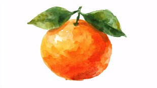 水彩绘鲜橙 绿叶相伴