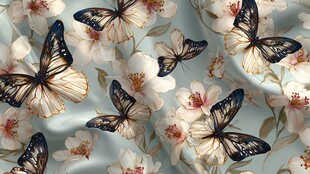 蝶舞繁花丝绸面料图案