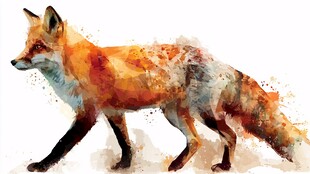 水彩风格行走的狐狸