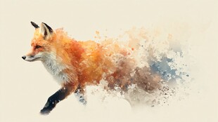水彩风格奔跑的灵动狐狸