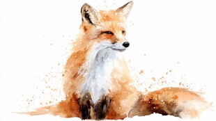 水彩画中的可爱红狐狸