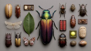 多彩甲虫与昆虫标本集合