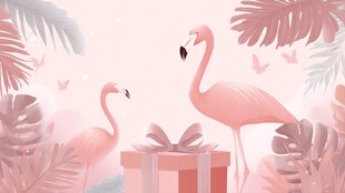 粉色火烈鸟与礼物的梦幻场景