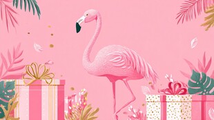 粉色火烈鸟与礼品装饰图