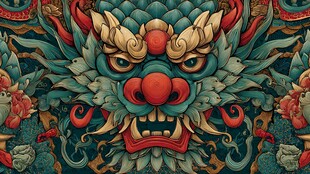 中式龙首图腾精美插画