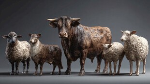 牛与羊的群体雕塑展示