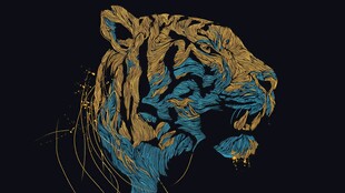 蓝金老虎头像艺术插画