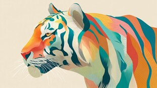 多彩几何风老虎侧面肖像