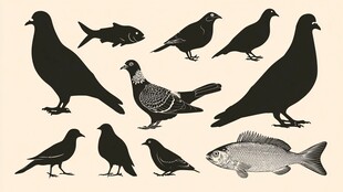 鸟类与鱼类剪影集合