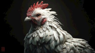 白羽红冠雄鸡特写