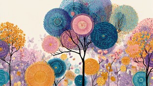 梦幻多彩树木插画