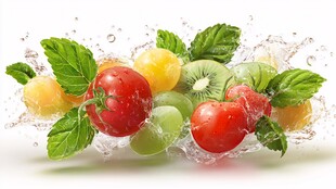 新鲜水果水花四溅的瞬间