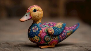 彩色花纹装饰的可爱鸭子