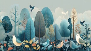 梦幻森林中的鸟儿聚会