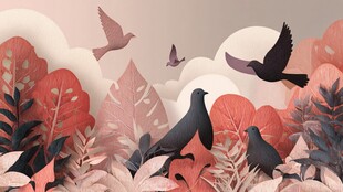 秋日叶间飞鸟的梦幻景象