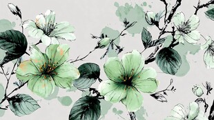 水墨风绿花枝叶图案