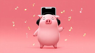 萌小猪戴耳机快乐听歌