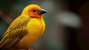 橙头黄羽鸟特写