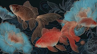 锦鲤戏牡丹中式祥瑞图