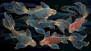 灵动锦鲤畅游水墨之间