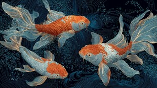 灵动金鱼畅游于幽蓝水底